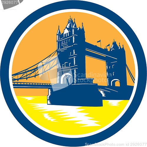 Image of Tower Bridge London Woodcut Retro