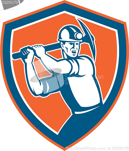 Image of Coal Miner Wielding Pick Axe Shield Retro