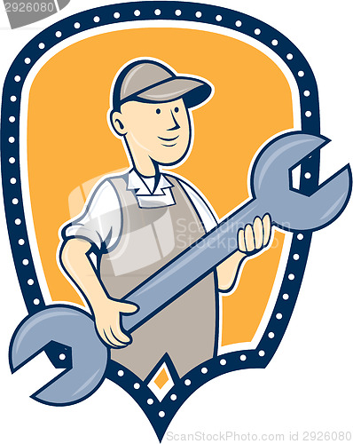 Image of Mechanic Spanner Wrench Shield Cartoon
