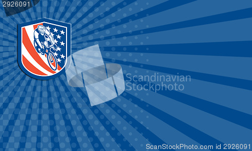 Image of Business card Bicycle Rider USA Flag Shield Retro
