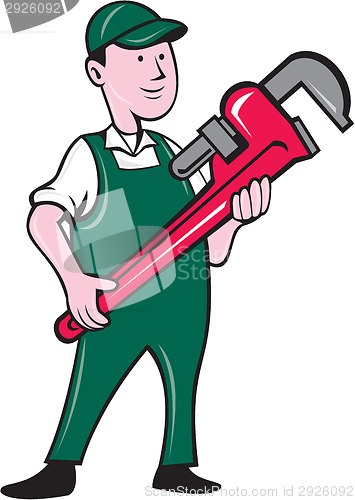 Image of Plumber Holding Monkey Wrench Cartoon