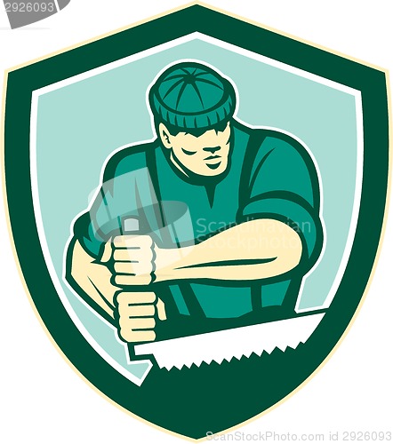 Image of Lumberjack Crosscut Saw Shield Retro