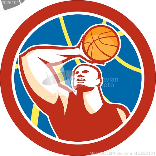 Image of Basketball Player Shooting Ball Circle Retro