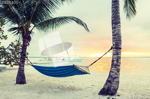 Image of hammock on tropical beach