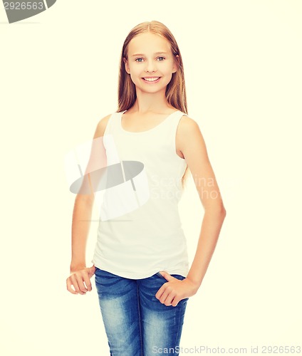 Image of smiling teenage girl in blank white shirt