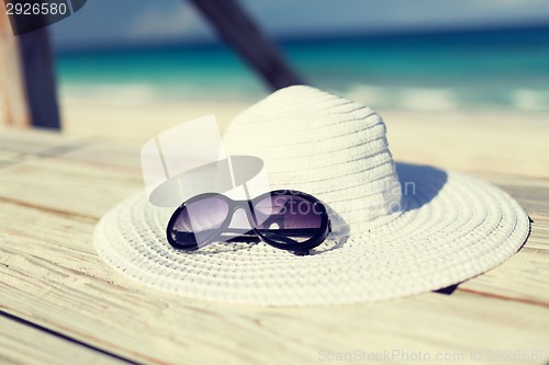 Image of close up of beach accessories at seaside