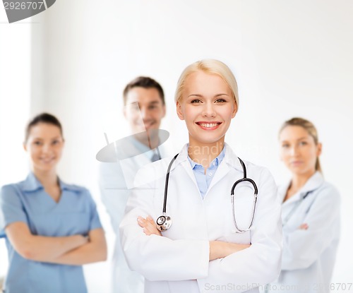 Image of smiling female doctor with stethoscope