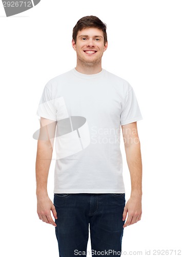 Image of smiling young man in blank white t-shirt