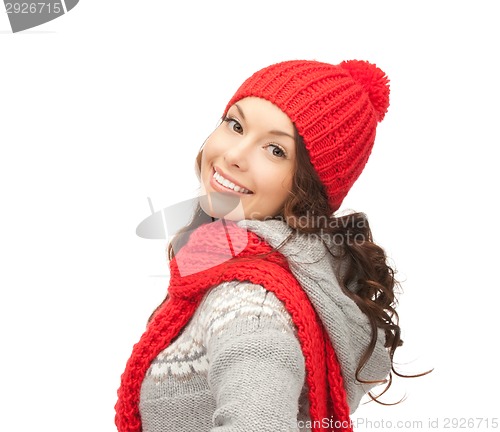Image of beautiful asian woman in hat and mittens