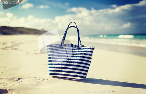 Image of close up of beach bag at seaside