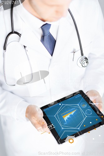 Image of close up of doctor with stethoscope and tablet pc