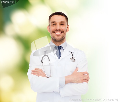 Image of smiling male doctor with stethoscope