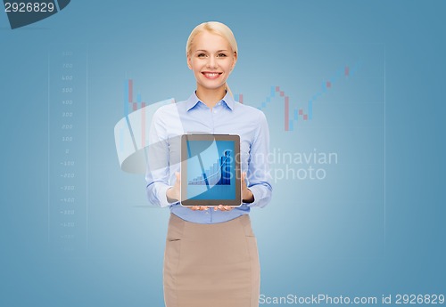 Image of businesswoman holding tablet pc with graph