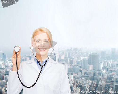 Image of smiling female doctor with stethoscope