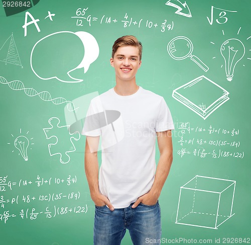 Image of smiling young man in blank white t-shirt