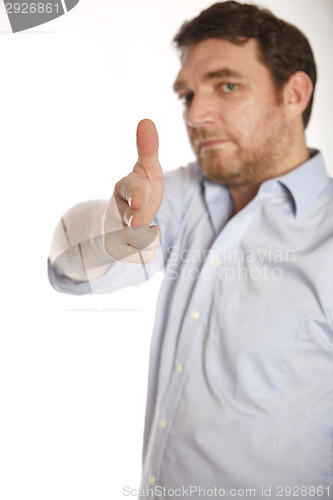 Image of Man showing gun with his fingers