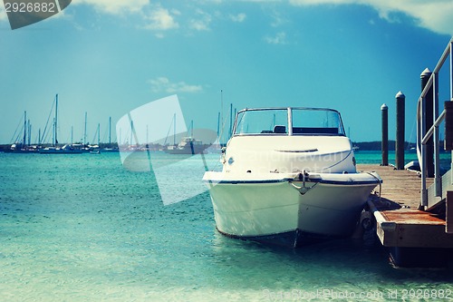 Image of white boat at blue sea