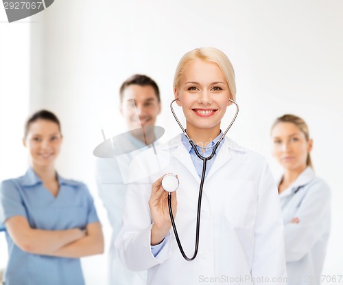Image of smiling female doctor with stethoscope