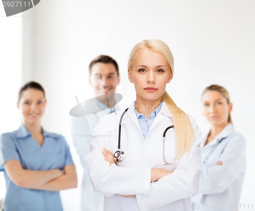 Image of serious female doctor with stethoscope