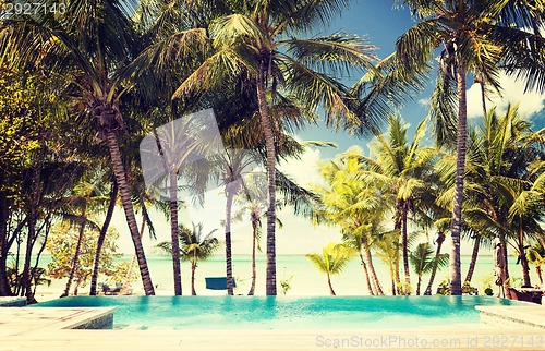 Image of swimming pool on tropical beach