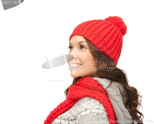 Image of beautiful asian woman in hat and mittens