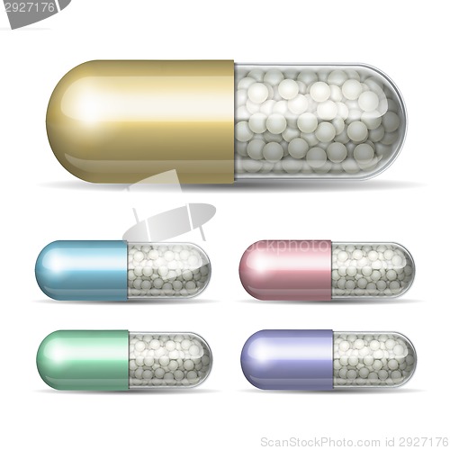 Image of Set of medical capsule with granules