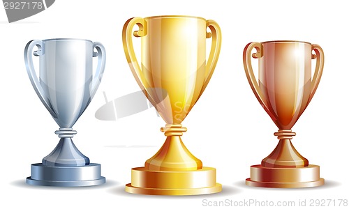 Image of Vector gold, silver and bronze winners cup.