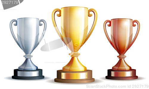 Image of Vector gold, silver and bronze winners cup.
