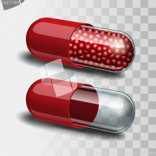 Image of Red and transparent pills.