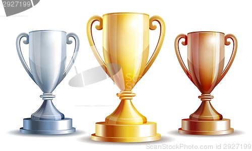 Image of Vector gold, silver and bronze winners cup.