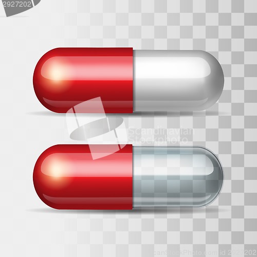 Image of Red pills with white and transparent.