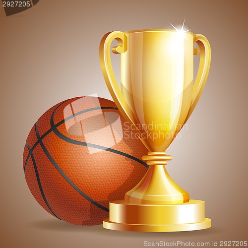 Image of Golden trophy cup with a Basketball ball.