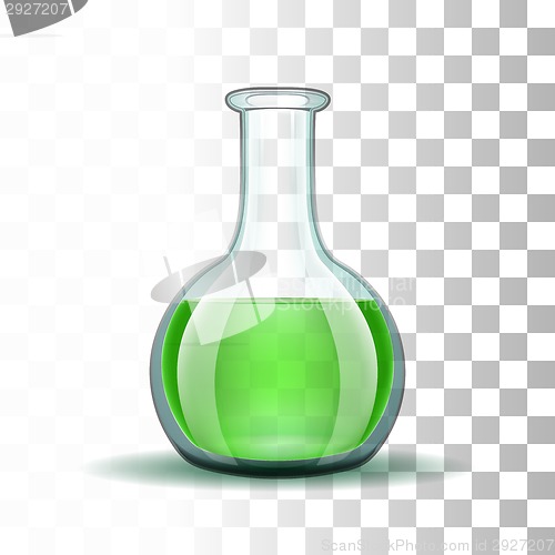 Image of Chemical laboratory transparent flask with green liquid