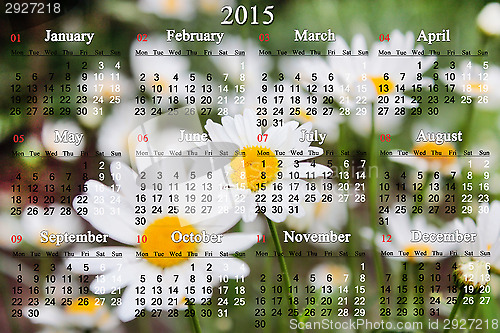 Image of calendar for 2015 year on the white camomiles background