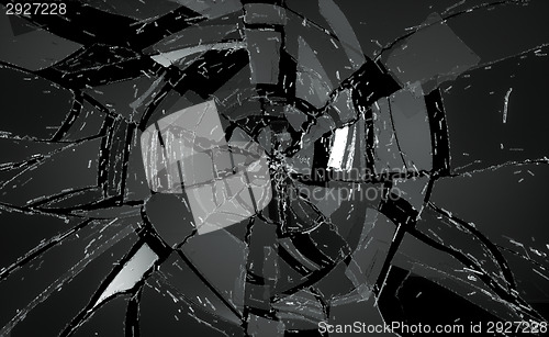 Image of Shattered or damaged glass Pieces on black