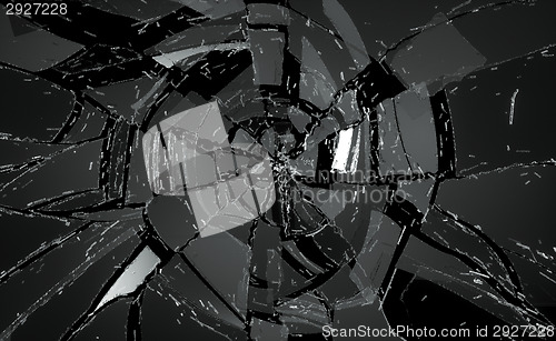 Image of Shattered or damaged glass Pieces on black