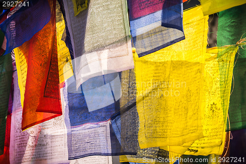 Image of Colorful Prayer flags as symbol of buddhism