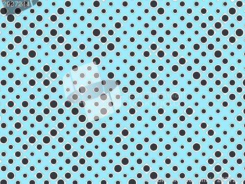 Image of Polka dot pattern with black circles and white rectangles on blu