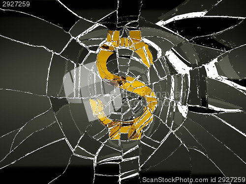 Image of Broken US dollar symbol and shattered glass
