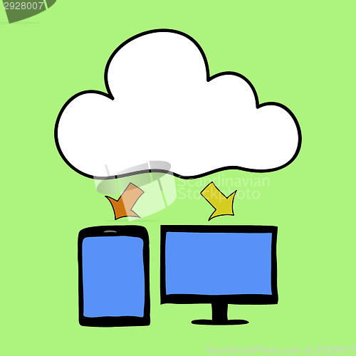 Image of Cartoon style cloud computing