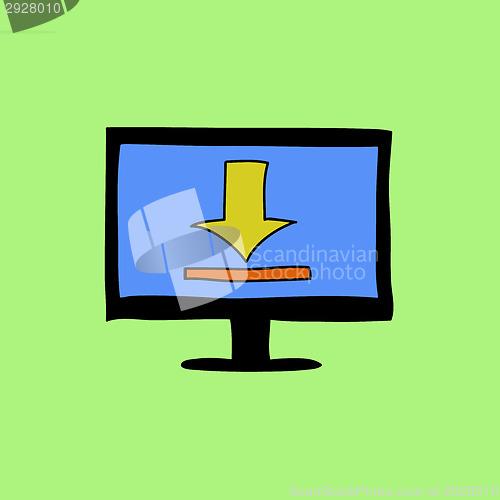 Image of Doodle style computer with uploading sign