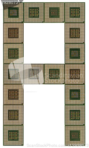 Image of letter A  made of old and dirty microprocessors