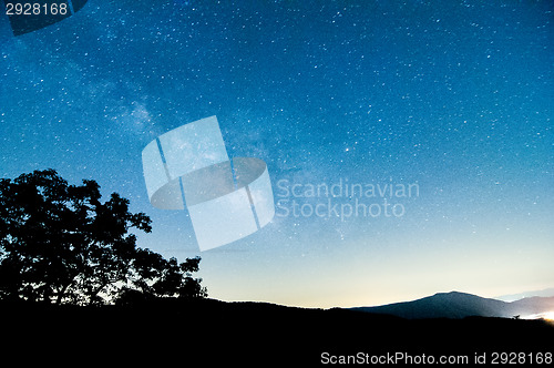 Image of the Milky Way above blue ridge parkway mountains