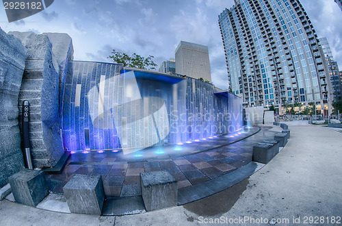 Image of August 29, 2014, Charlotte, NC - view of Charlotte skyline at ni