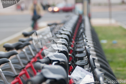 Image of Bicycles on the street in city downtown