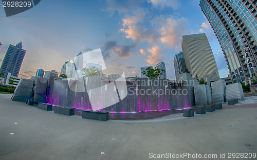 Image of August 29, 2014, Charlotte, NC - view of Charlotte skyline at ni