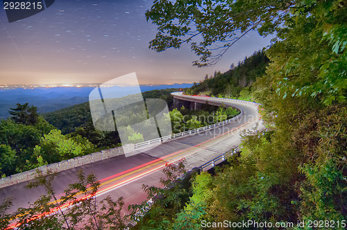 Image of linn cove viaduct in blue ridge mountains at night