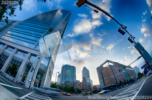 Image of morning city skyline and streets in charlotte nc