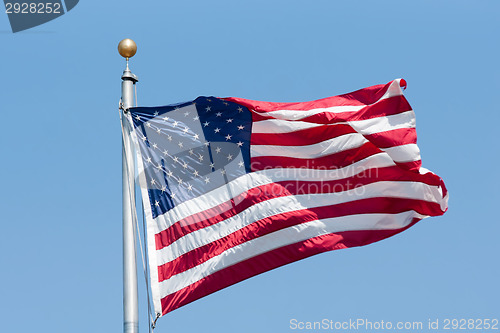 Image of American flag on the blue sky