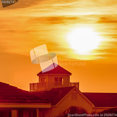 Image of buildings silhouettes at sunrise on cape hatteras natinal seasho